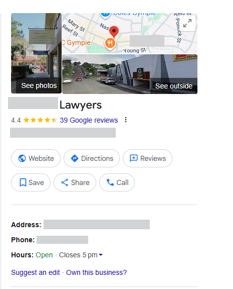 Example Google Business Profile listing for a law firm