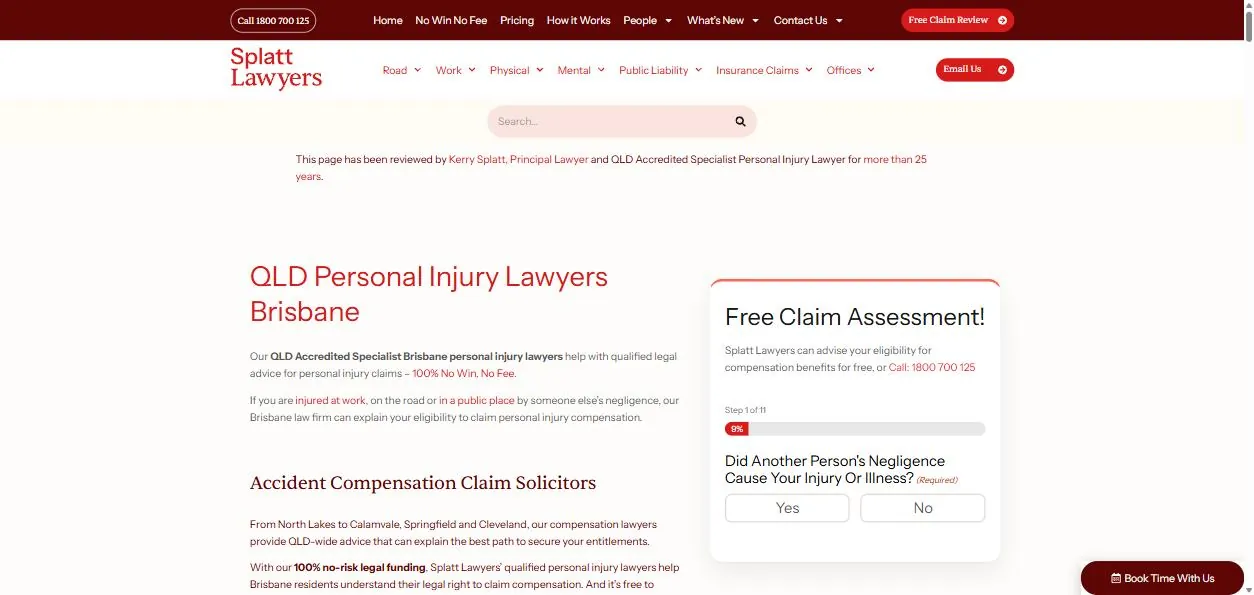Splatt Lawyers personal injury Brisbane page above the fold