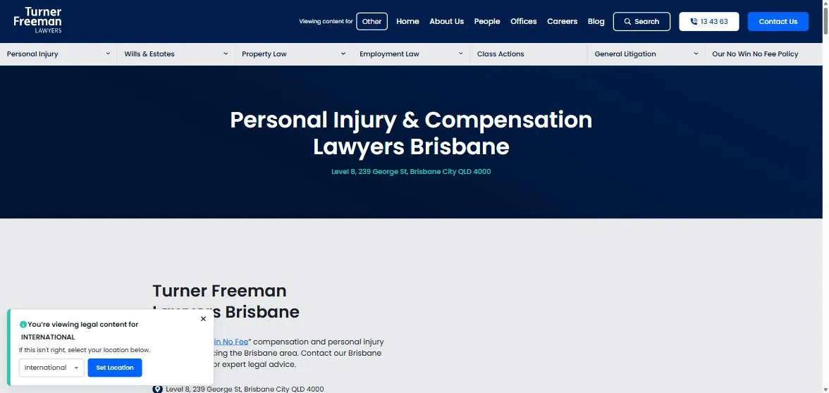 Turner Freeman personal injury Brisbane page above the fold