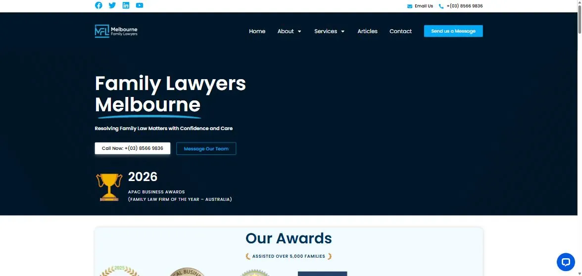 Melbourne Family Lawyers home page above the fold