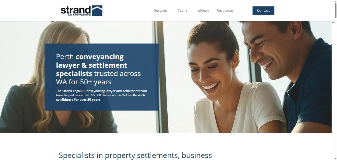Strand Legal and Conveyancing Perth page above the fold