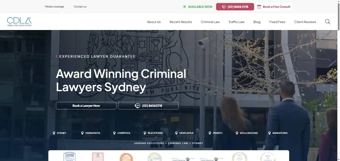 Criminal Defence Lawyers Australia Sydney page above the fold