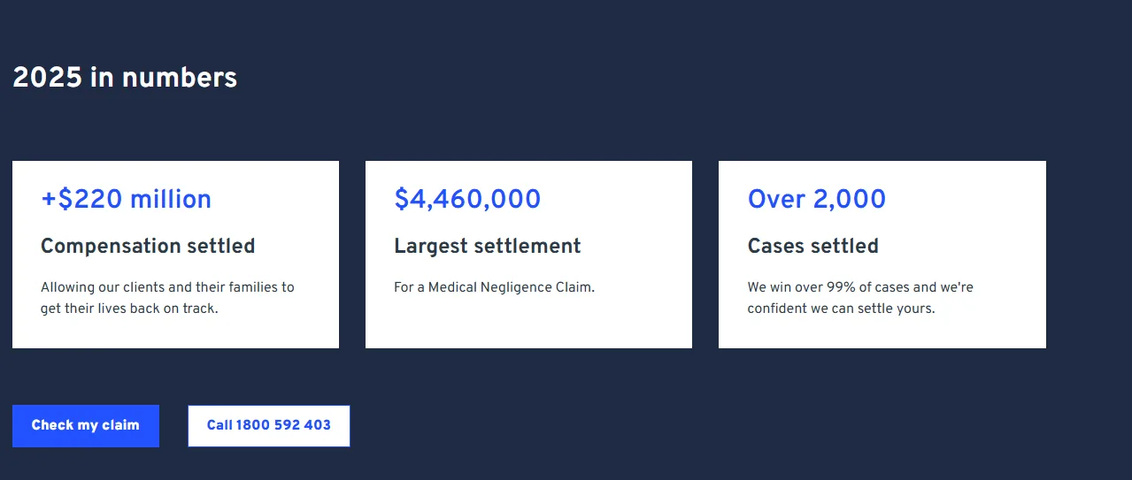 Landing page using real settlement figures as trust signals